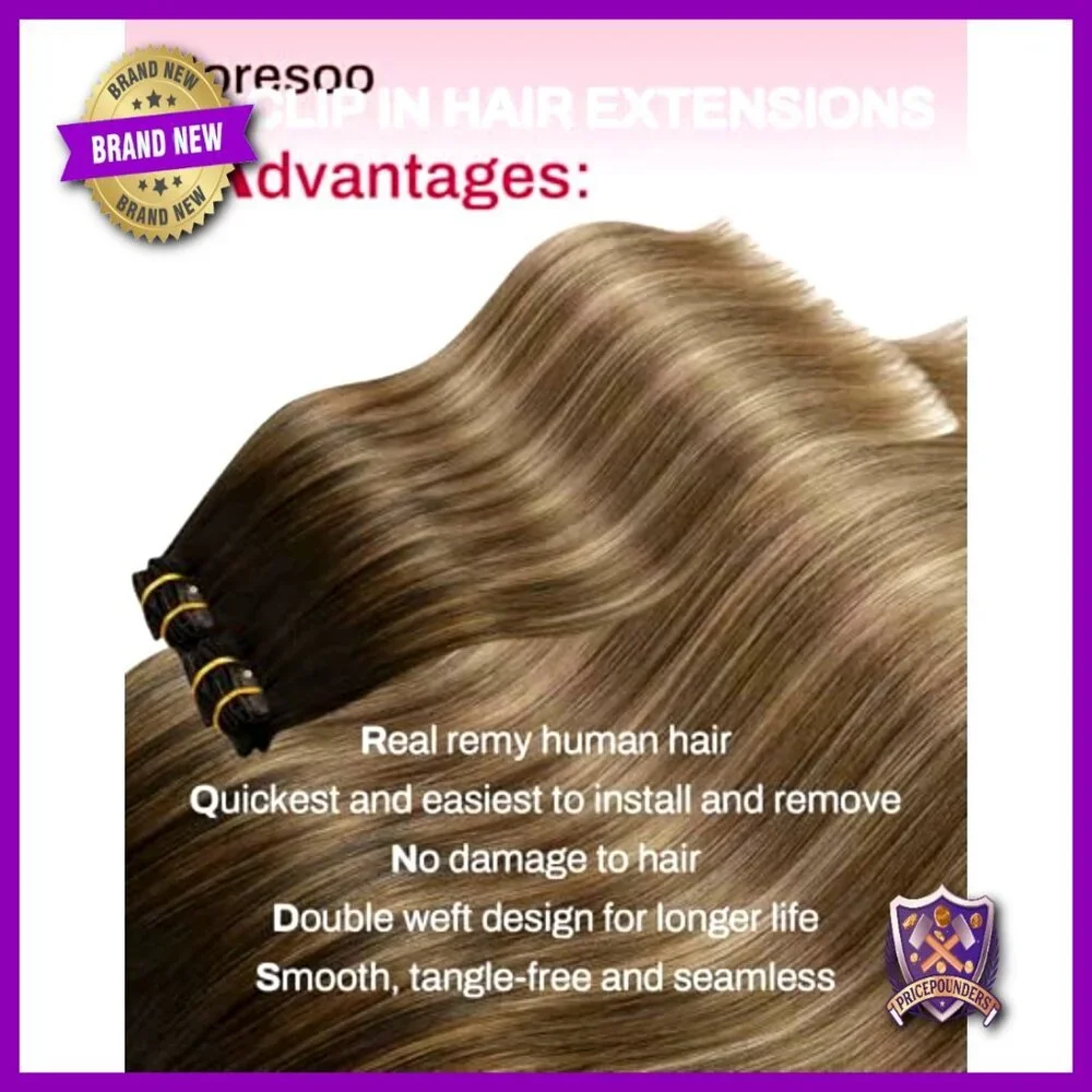 Real Human Hair Clip-In Extensions 18 Inch 7 Piece Set 120g Volume